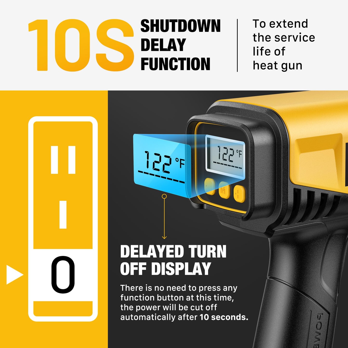 SEEKONE 1800W Heat Gun with LCD Digital Display Compact Design Hot Air Gun Variable Temperature Control 122℉-1202℉(50℃- 650℃)with Memory Function and 4 Nozzles for Crafts, Vinyl Wrap, Shrink Tubing