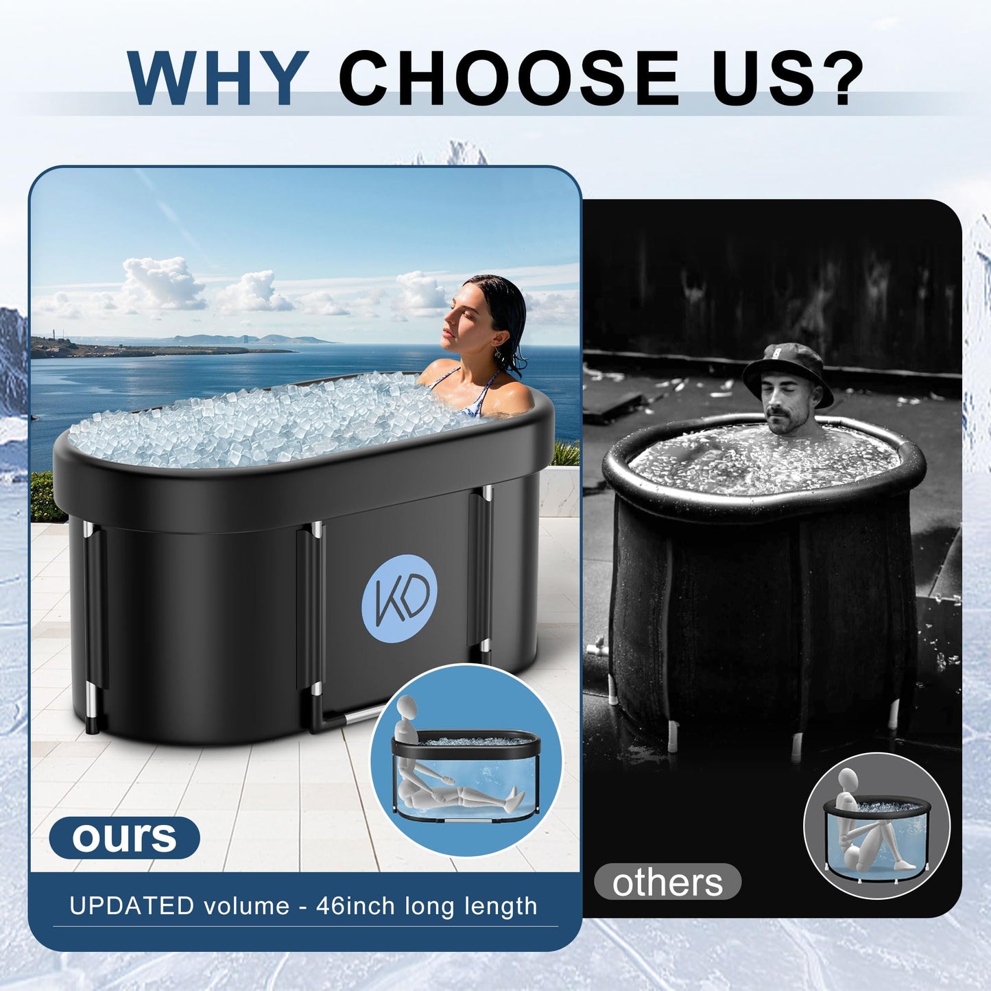 KERDOM Ice Bath Tub for Athletes, Portable Cold Plunge Tub, XL 129 Gal Bathtub for Recovery, Large Oval Foldable Bathtub with Cover for Cold Water Therapy at Home, Gyms, Outdoor, Indoor