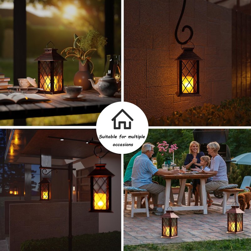 AFINETH Outdoor Solar Lanterns, Waterproof Hanging Lantern with LED Flickering Flameless Candle, 13'' Bronze Outdoor Solar Powered Lantern Decor for Porch Patio Garden Balcony Pathway, 1 Pack