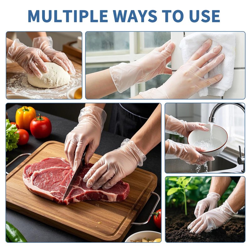 WMQL Clear Vinyl Gloves M, Food Safe | Latex-Free and Powder-Free Disposable Gloves for Cooking, Food Prep, Household Cleaning | Medium,100 Counts/Box