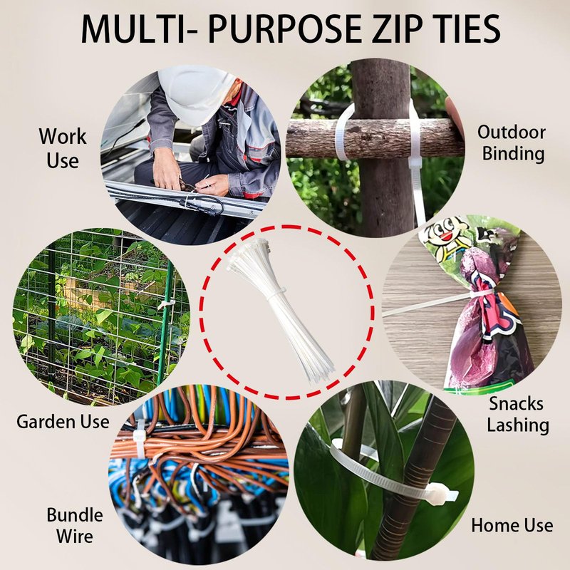 White Zip Ties Assorted Sizes 4+6+8+12 Inch, 400 Pack, Clear Zip Ties, White Cable Ties, Zipties Clear, UV Resistant Wire Ties, Plastic Ties, Tie Wraps Assorted Sizes, SiKuLin