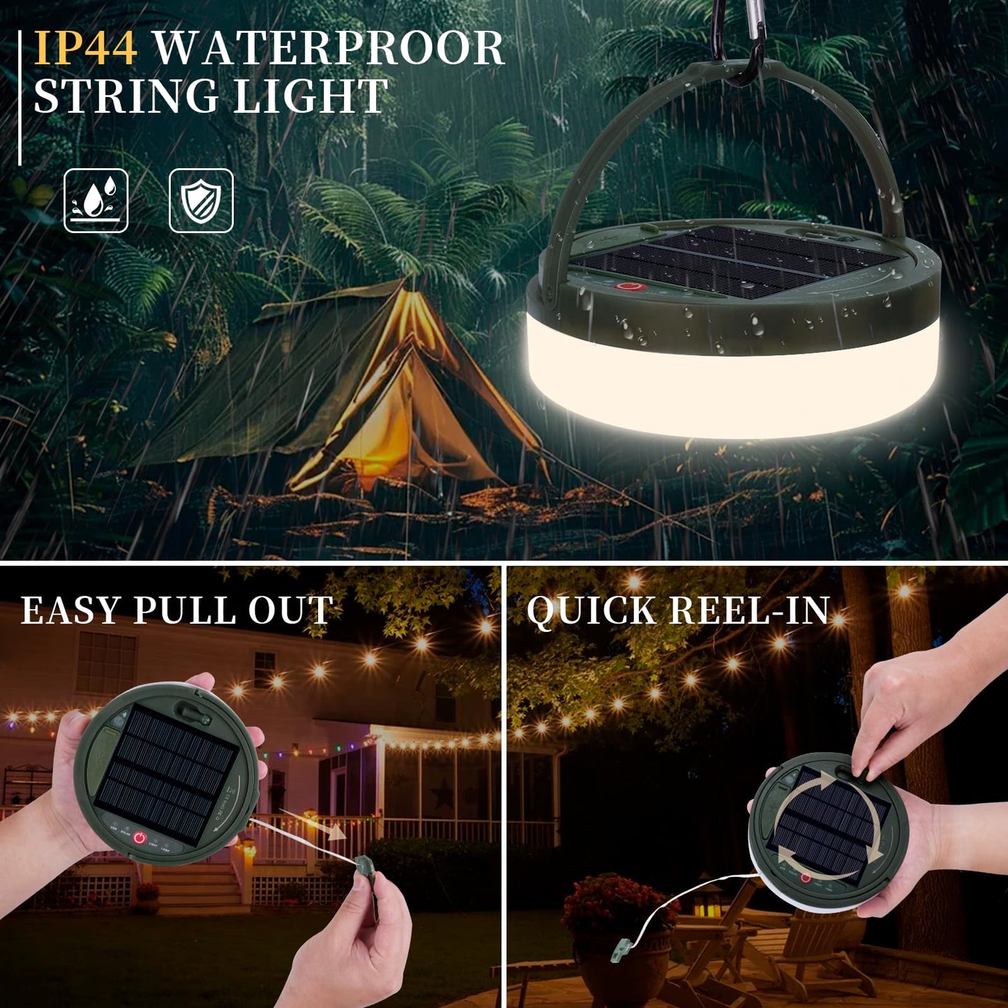 MGYIF Solar Camping String Lights with 180 LEDs, 33 FT Outdoor Fairy String Lights with 13 Lighting Modes & Timer, Waterproof & Rechargeable, Camping Gear for Tent, Yard, Garden, Hiking, Travel Decor