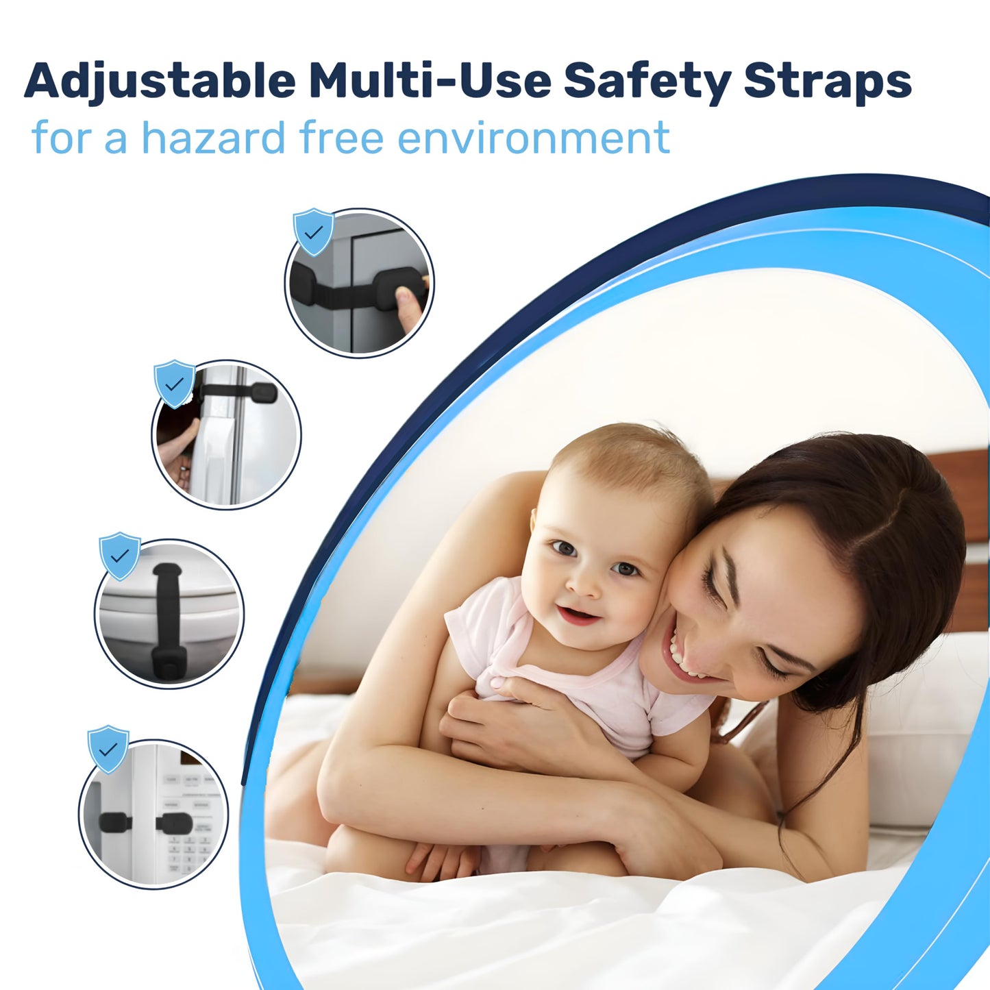 3M Adhesive Child Safety Strap Locks by Baby Proof Me, Baby Latches for Cabinets, Dishwashers, Fridges, Ovens and Trash Cans, Stain Free Toilet Lock (6 Safety Latches)