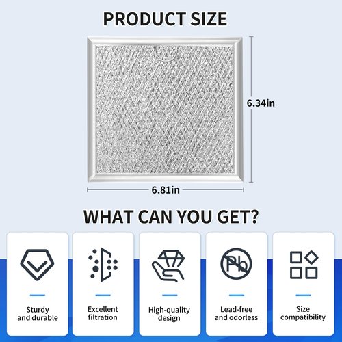 6.81" x 6.34" Microwave Grease Filter, Oven Replacement for WB02X11534, DE63-00666A, Aluminum Mesh Grease Multi-layer Vent Filter 2-Pack