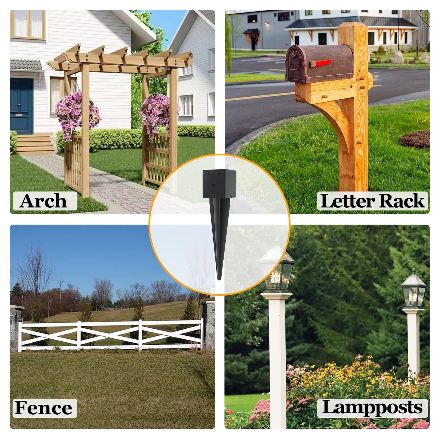 1 Pcs 4"x4" Fence Post Anchor Ground Spike,(Internal 3.6"x3.6"),Metal Post Stake Ground 16" with Black Powder-Coated,Fence Stakes Post Base for Deck,Fence,Porch,Railing,Mailbox.