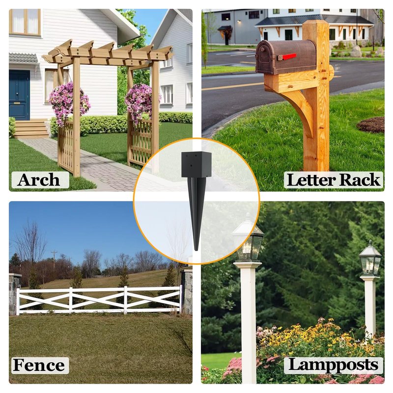 1 Pcs 4"x4" Fence Post Anchor Ground Spike,(Internal 3.6"x3.6"),Metal Post Stake Ground 16" with Black Powder-Coated,Fence Stakes Post Base for Deck,Fence,Porch,Railing,Mailbox.