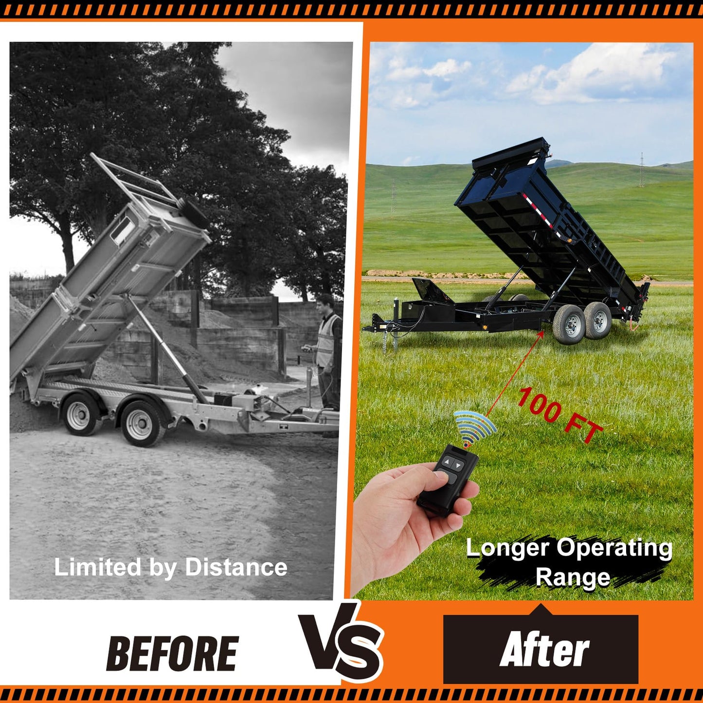 wolfwo Dump Trailer Wireless Remote Controller, for 3-Wire/4-Wire 12V Hydraulic Dump Trailer. 100 Ft. Signal Distance, Safe and Efficient, Easy Installation, with 2 Wireless Remote Controls