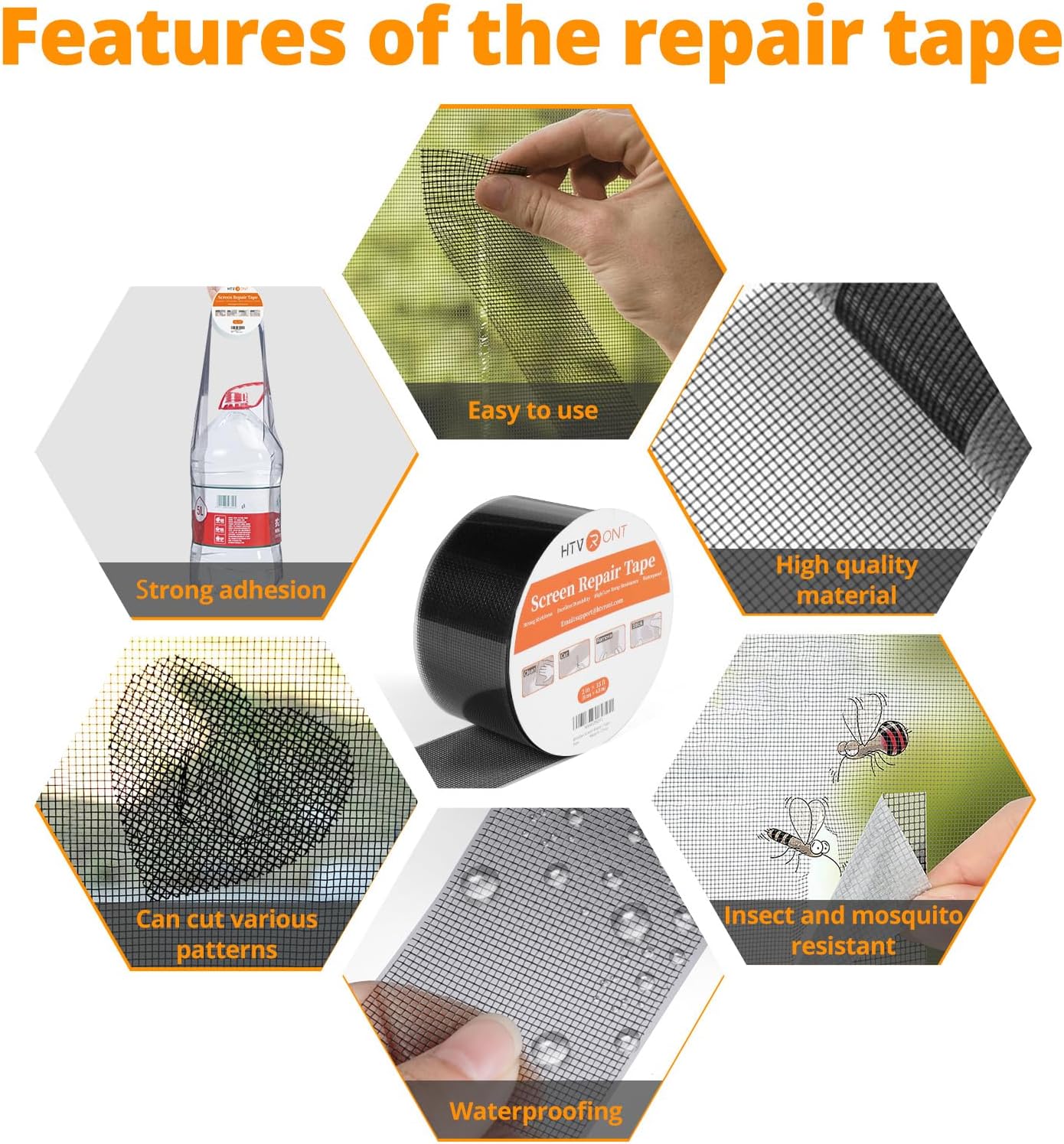 HTVRONT Window Screen Repair Tape - 2 in X 15 FT Window Screen Repair Kit for Screen and Screen Door Tears Holes -Strong Adhesive Fiberglass Covering mesh Screen Patch Repair Kit (Black)