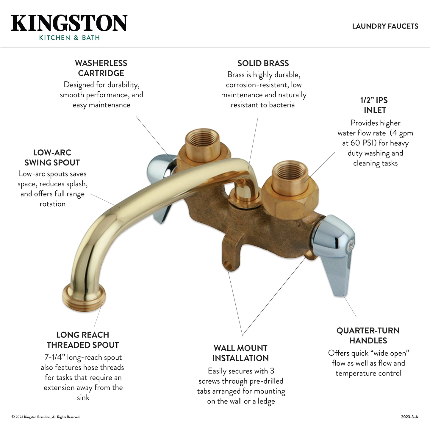 Kingston Brass KF471 Double-Handle 3-Hole Deck Mount Laundry Faucet in Polished Chrome