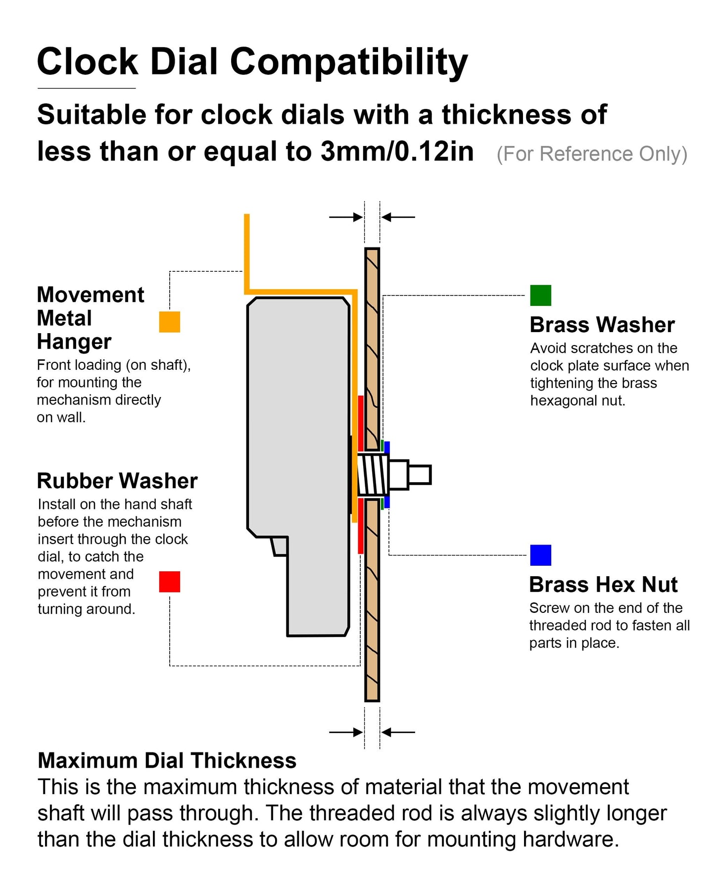 MCDFL Clock Mechanism Replacement 3 Set Quartz Movement Silent AA Battery Operated Non-Ticking Powered Wall Watch Motor DIY Time Zone Clocks Making Works Repair Parts Kit 6mm/0.24in Thread Length 227S