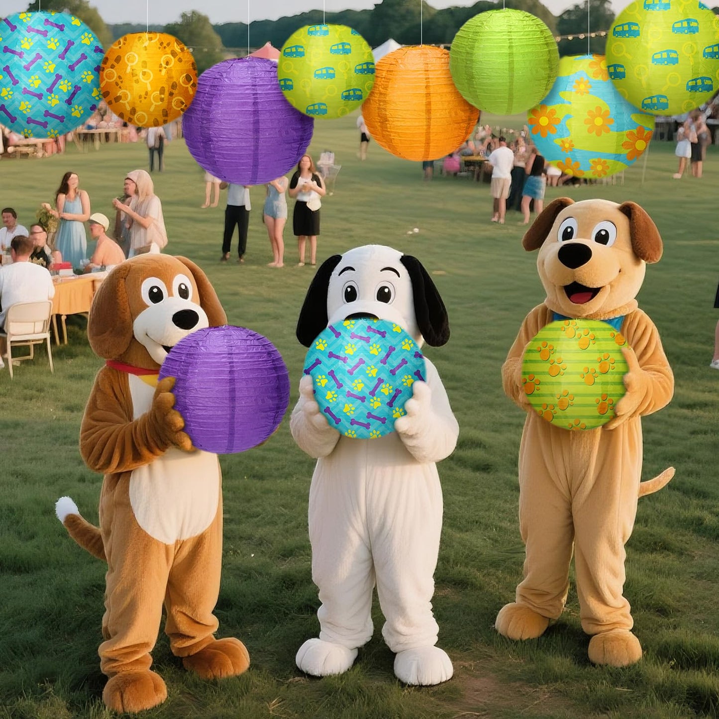 Baquler 12 Pcs Mysterious Dog Party Decorations Paper Lanterns Cartoon Dog Paw Daisy Flower Hanging Paper Lanterns for Cartoon Hippie Birthday Party Supplies