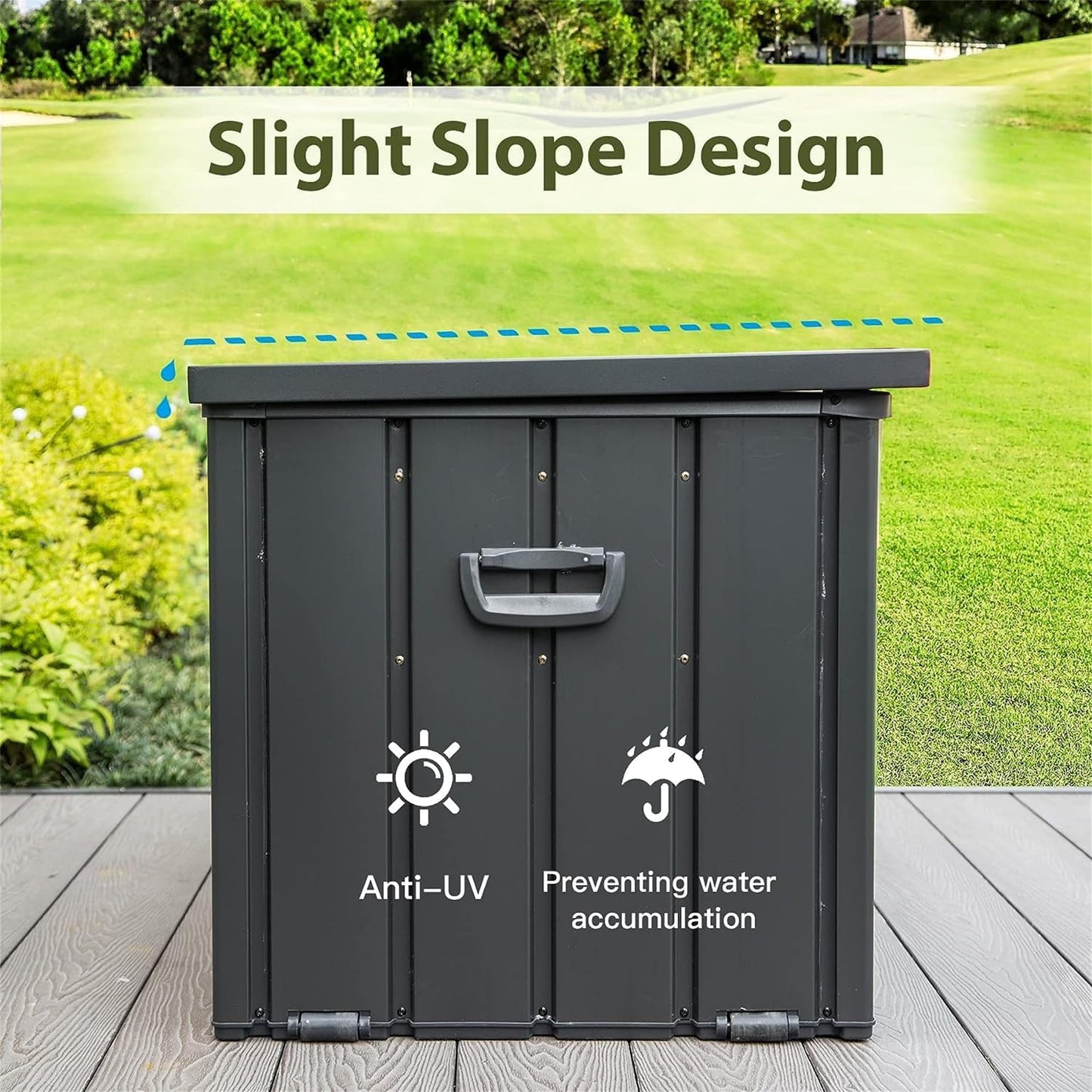 Heavy-Duty Outdoor Metal Storage Box Dark Gray Lockable Water-Resistant Deck Box for Patio Garden Tools Organization Rust-Resistant Outside Storage Box (150 Gallon)