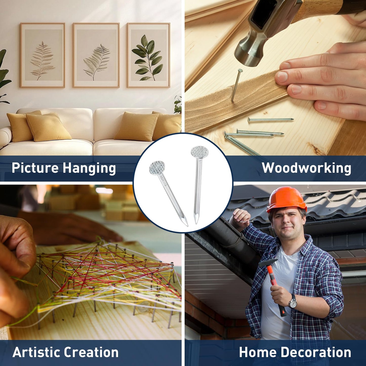 400PCS Nails for Hanging Pictures Hanging Nails for Wall Art Heavy Duty up to 2" Long, 5 Sizes Wall Nails for Hanging Small Nails Wood Nails Finish Nails Flat head Nails with Storage box