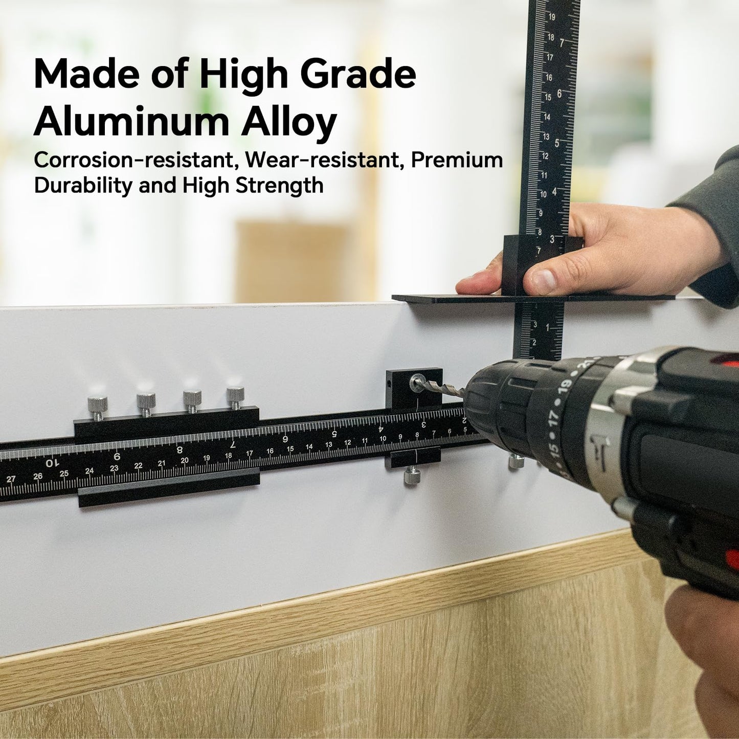PRO Cabinet Hardware Jig, 32-inch Detachable Cabinet Handle Jig with Auto Center Punch, Aluminum Alloy Cabinet Handle Template Drill Guide, Cabinet Pull Jig for Handle Knob Pull, Drawer/Door