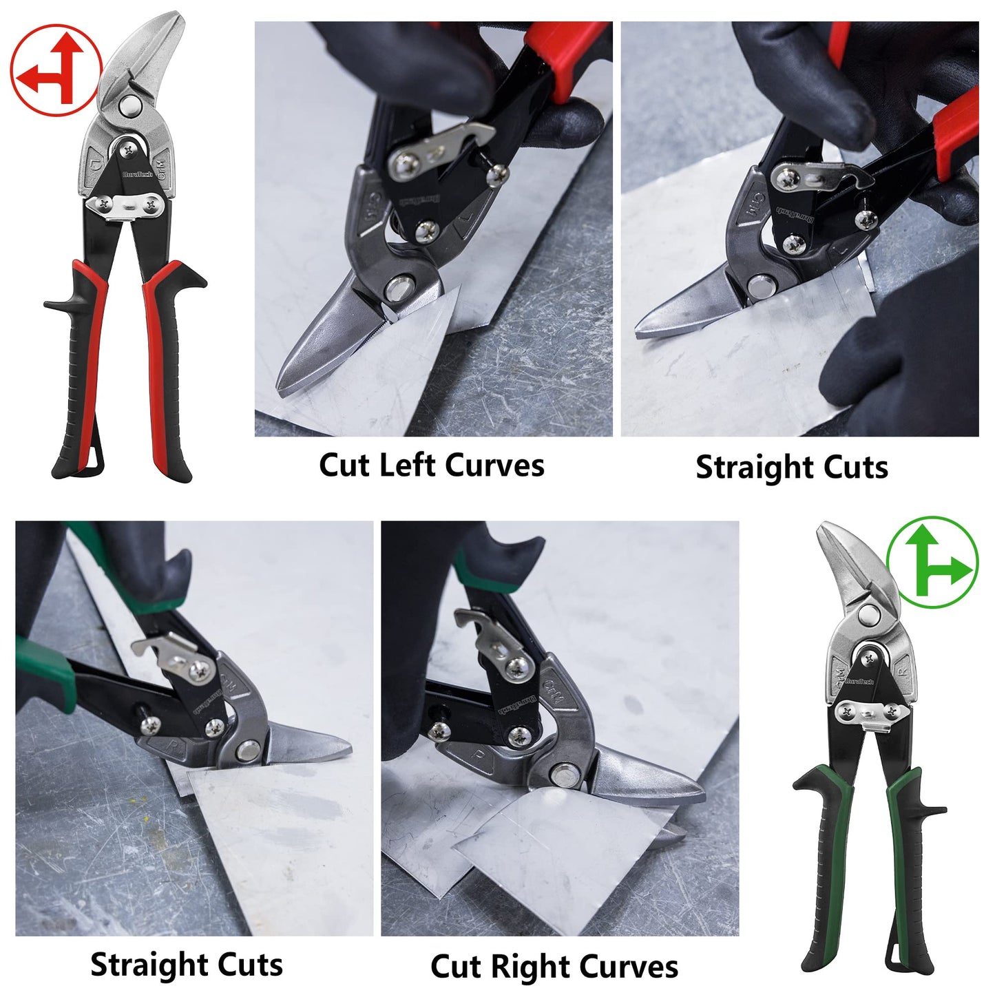 DURATECH 10 Inch Aviation Tin Snips Set, Left and Right Cut, Cr-Mo Steel Blade, Ergonomical Handle with Hang Hole and Safety Latch, for Cut Sheet Metal