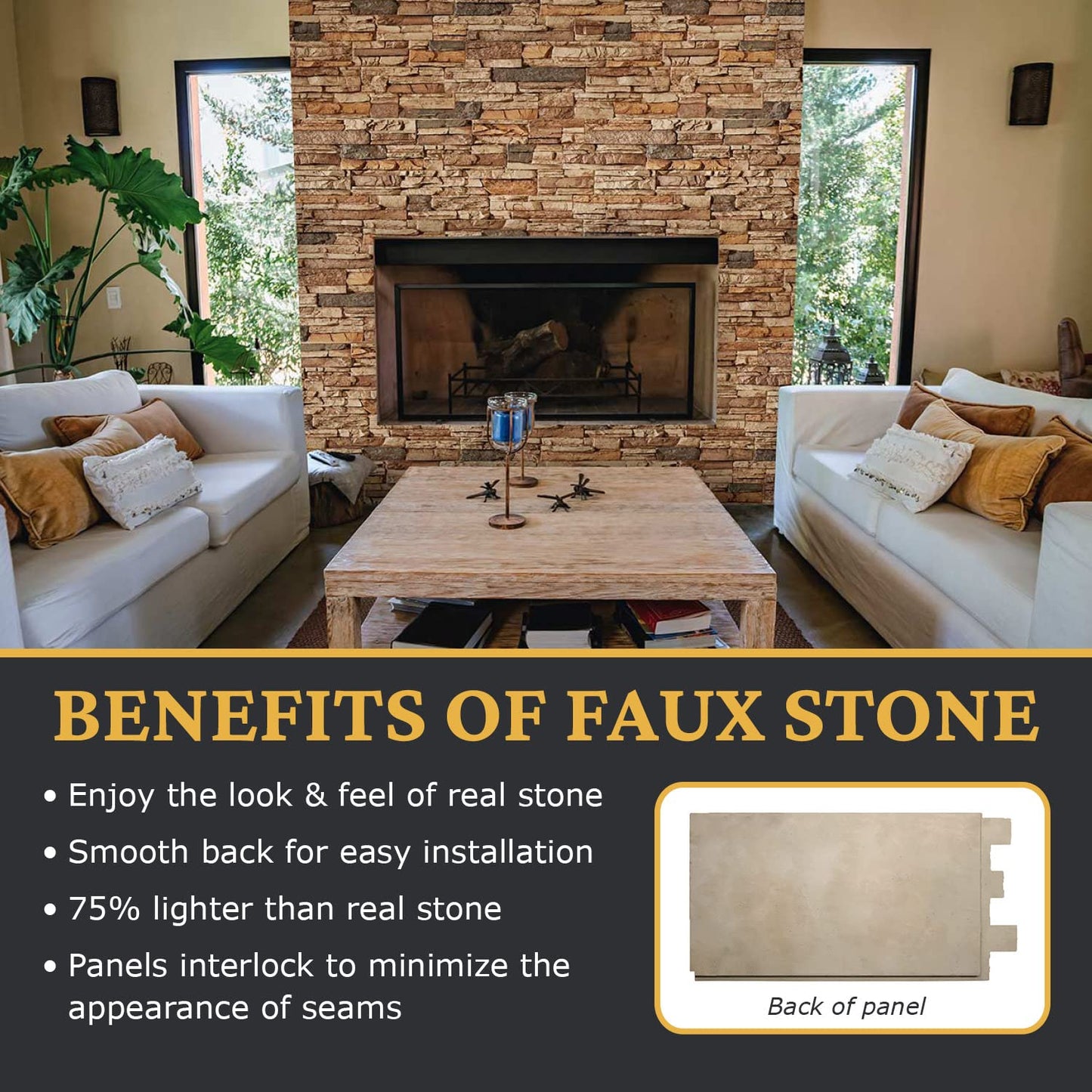 AZ Faux AZ Faux High-Density Polyurethane Faux Stone Wall Covering Panels for Interior and Exterior Decor | Stacked Stone Siding Panel | Sedona | 8" L x 8" H | Sample Size | Cognac Brown