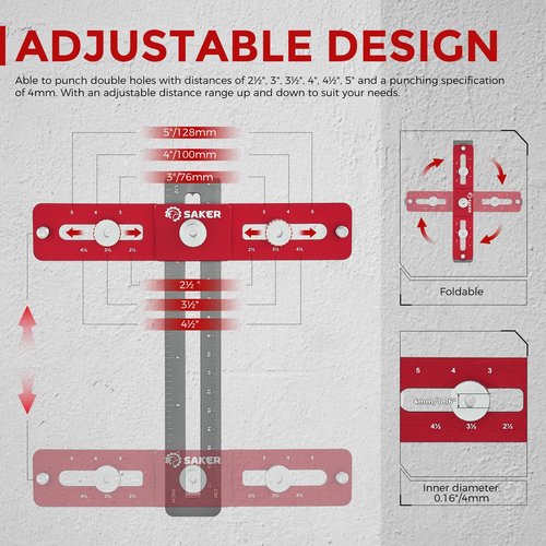 Saker Cabinet Hardware Doweling Jig,Adjustable Cabinet Template Tool for Knobs,Handle and Pull,Self Centering Punch Locator Precise Woodworking Drill Guide for Drawer Installation