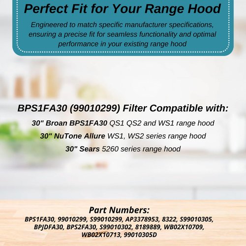 Broan Model BPS1FA30 Range Hood Filter - 11-3/4" X 14-1/4" X 3/8" Grease Filter BPS1FA30, S99010299 Replacement for NuTone Allure 30" WS1 QS2 and Broan QS1 30" (2-Pack)