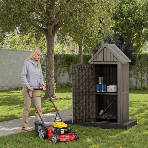 ASKPASS Outdoor Storage Shed,Resin Storage Cabinet with Lockable Door,Removable Shelves,Reinforced Floor,Durable and Weatherproof Shed for Backyard Garden Patio Lawn(Grey)