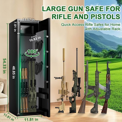 6-8 Gun Safe, Gun Safe for Rifles and Pistols, Gun Locker, Rifle safes for Home, Heavy Duty Metal Gun Cabinet for Rifles and Shotguns, Dual Alarm & Mute System, Quick Access, No Assembly Required