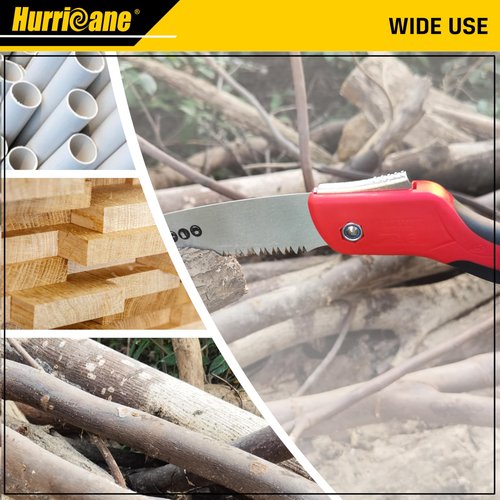 HURRICANE Folding Hand Saw, 10 Inch Pruning Saw, Hand Saw for Wood Cutting, Camping Tree Saw with SK5 Curved Blade, Triple-cut Razor Teeth, Outdoor Portable Saw for Tree Trimming, Gardening, Hiking