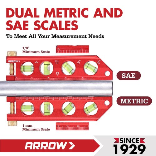 ARROW 6.3-Inch Torpedo Level, Magnetic Leveler with 0°/30°/45°/90° Bubbles, Top-view Windows, Aluminium Alloy Frame, Dual Metric and SAE Scales