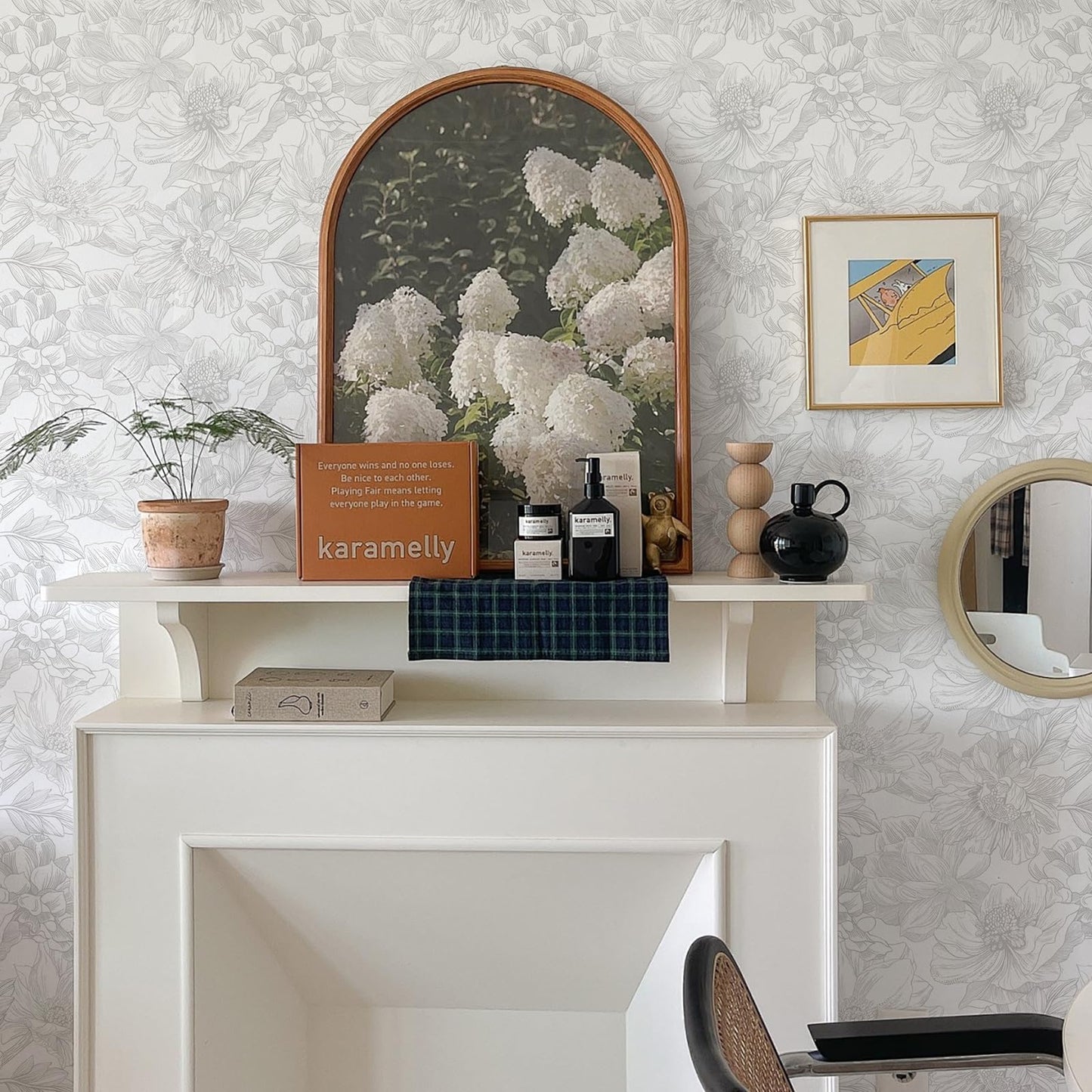 Ismoon Large Floral Peel and Stick Wallpaper Boho White/Grey Contact Paper 17.3inx6.5ft Removable Self Adhesive Bedroom Cabinet Mural Wall Decor Vinyl Roll
