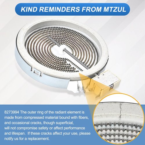 UPGRADED W11171119 6.5" Radiant Surface Element Compatible with Whirlpool Glass Top Burner 8273994 Maytag Electric Freestanding Range Element WP8273994 KitchenAid Electric Range Replacement Parts