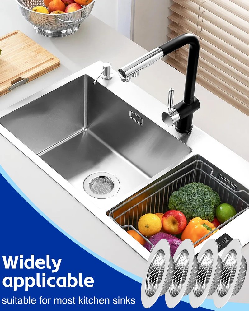 HMTIY 4-Pack Kitchen Sink Drain Strainer, Sturdy Stainless Steel, for Most Kitchen Sink, Effectively Catches Food Particles to Keep Drain Cleanliness, Ease of Cleaning, Outer Diameter 4.5 Inch