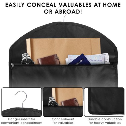 2 Pack Hanger Diversion Safe, Hidden Pocket for Valuables Fits Under Hanging Clothes, Portable Hidden Safe for Home & Travel Security Storage, Secret Compartment Hanger (Black)