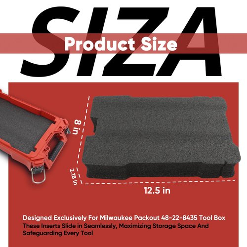 Terixe 2 Pack Foam Inserts for Milwaukee 48-22-8435 Packout Tool Box – Black Customizable Foam Inserts Fits for Milwaukee Packout Inserts – DIY Cut & Organize with Impact Protection