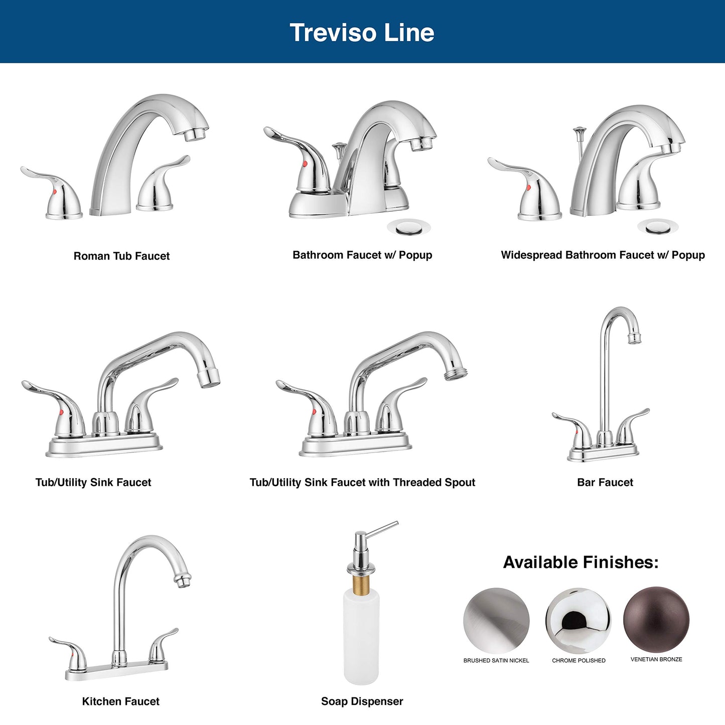 Pacific Bay Treviso Utility Laundry Sink Faucet - Threaded Brass Spout Hose End, Swivel Spout, 2-Handle Levers, Centerset (Chrome Plated)