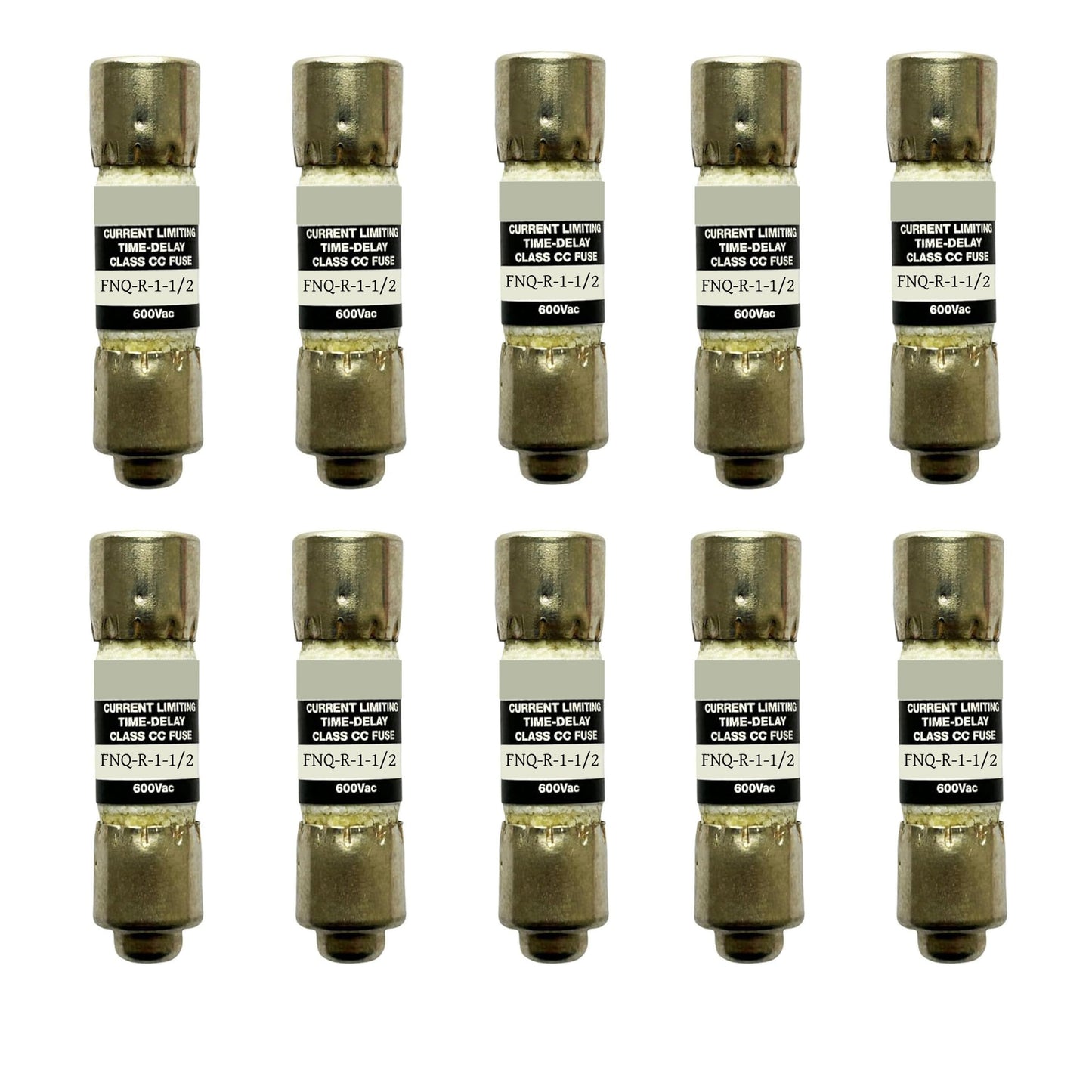 10-Pack New FNQ-R-1-1/2 FNQ-R-1-1/2A FNQ-R 1-1/2A 1.5A 600Vac Time Delay Fuse,FNQ-R-1-1/2A Class CC Current Limiting Fuse