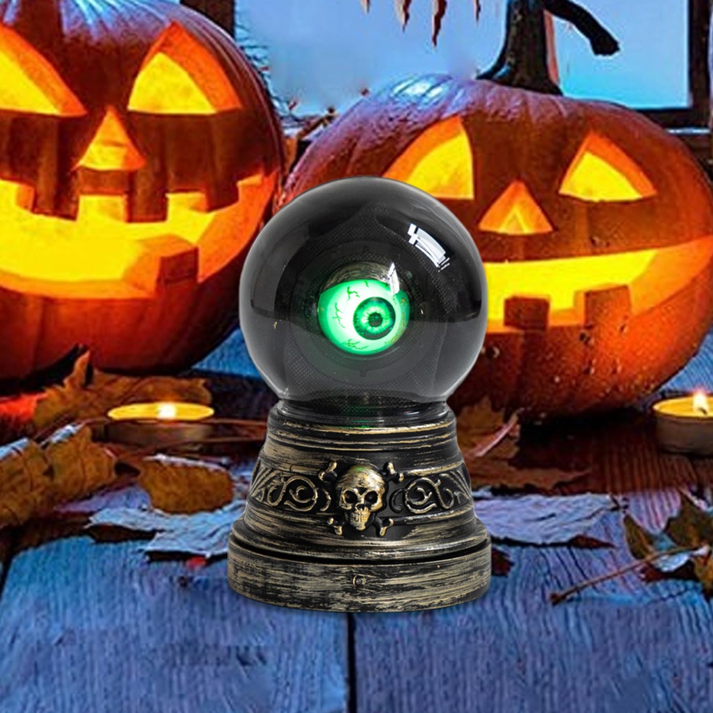 XUEYEGONGJI Halloween Doorbell, Moving Eyeballs Electric Doorbell with Sensor & Skull Base, Funny Scary Halloween Tabletop Decorations Gift