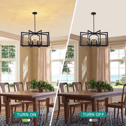 KEEPFFYE 8-Light Black Chandelier, 27" Farmhouse Dining Room Light Fixture,Geometric Metal Industrial Modern Chandelier for Entryway Foyer Kitchen Over Table Bedroom Living Room