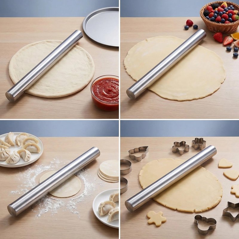 Stainless Steel Hollow Rolling Pin - Professional Metal Dough Roller for Baking Pizza, Pie, Cookies, Dumplings - Non-Stick & Dishwasher Safe