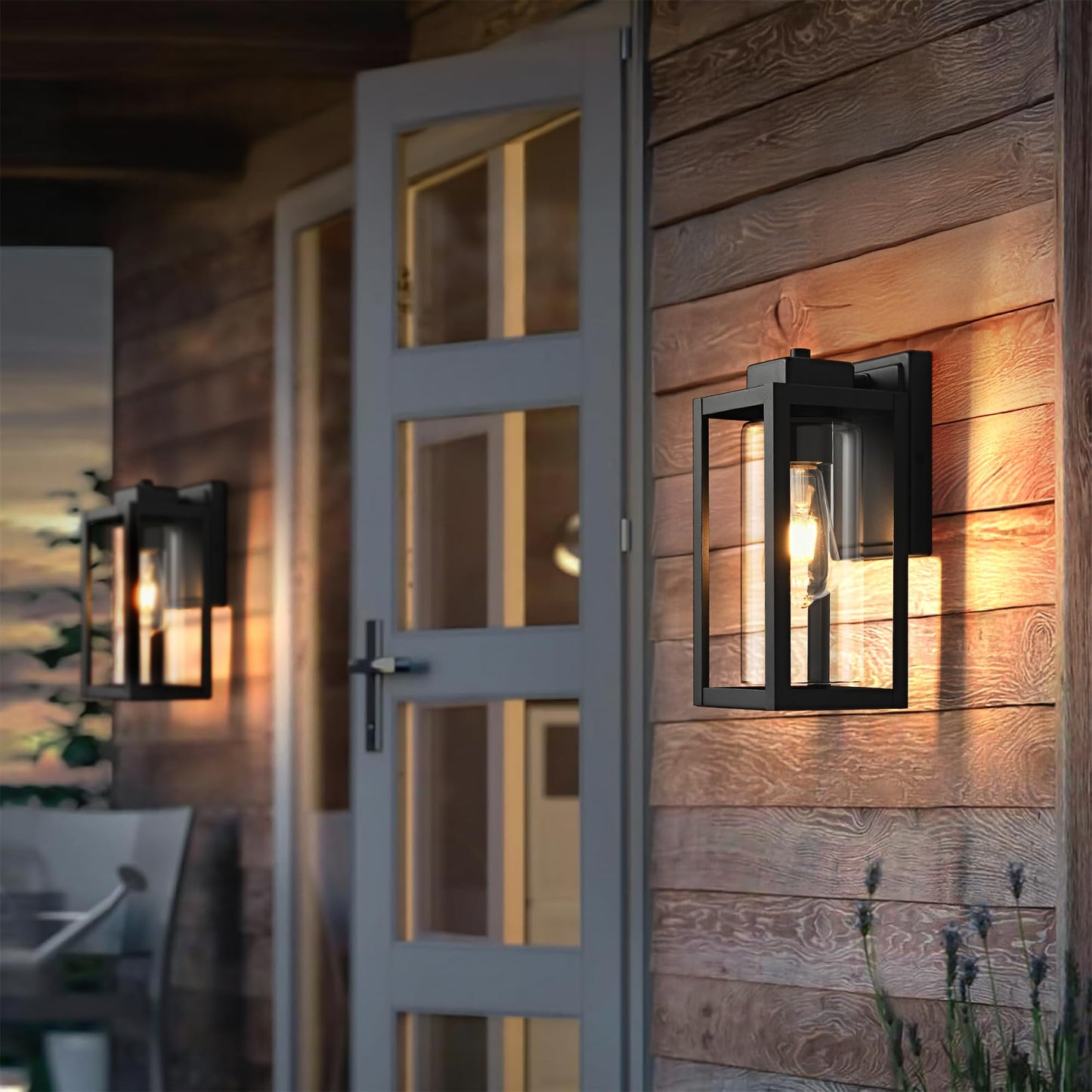 SIONLOM Outdoor Wall Lantern Exterior Lights for House,Outdoor Wall Sconce Clear Glass Waterproof Porch Light Patio Light Modern Matte Black Front Lighting for Patio, Front Door, Entryway(2 Pack)
