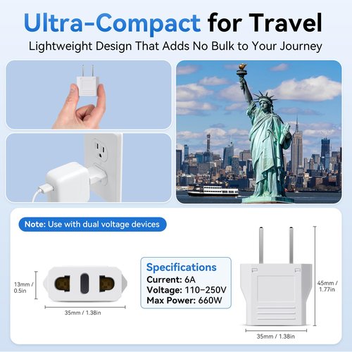 European to US Plug Adapter, Unidapt EU to US Adapters, Europe to USA Plug Adaptor, 220V to 110V Plug Pin Converter, Travel Adapters European to American, Canada, Mexico, Type A, 2-Pack
