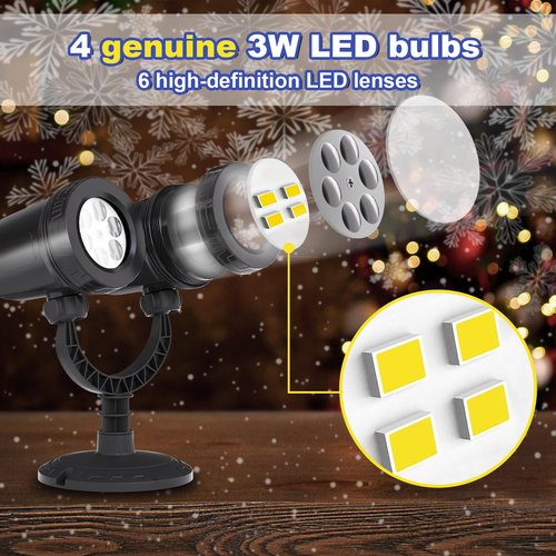 Snowflake Projection Light, Christmas Outdoor Double Headed Snowflake Projection Light, LED Snowfall Spotlight IP65 Waterproof Rating, Suitable for Christmas Garden Decoration (HT-TY-13)