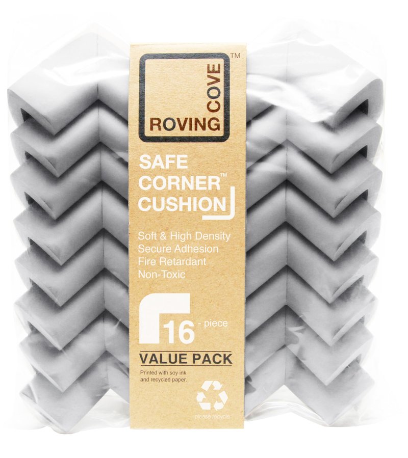 Roving Cove HeftyFit Corner Protector for Baby (16 Large Corners), Heavy-Duty Soft Rubber Foam Furniture Corner Bumper Guards, 3M Adhesive Pre-Taped, Stone Grey