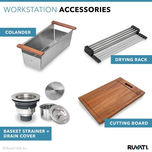 Ruvati 30-inch Undermount Rounded Corner Workstation Kitchen Sink Single Bowl – 16 Gauge Stainless Steel Kitchen Sinks with Brushed Finish hides scratches, Easy-to-Clean - RVH8320