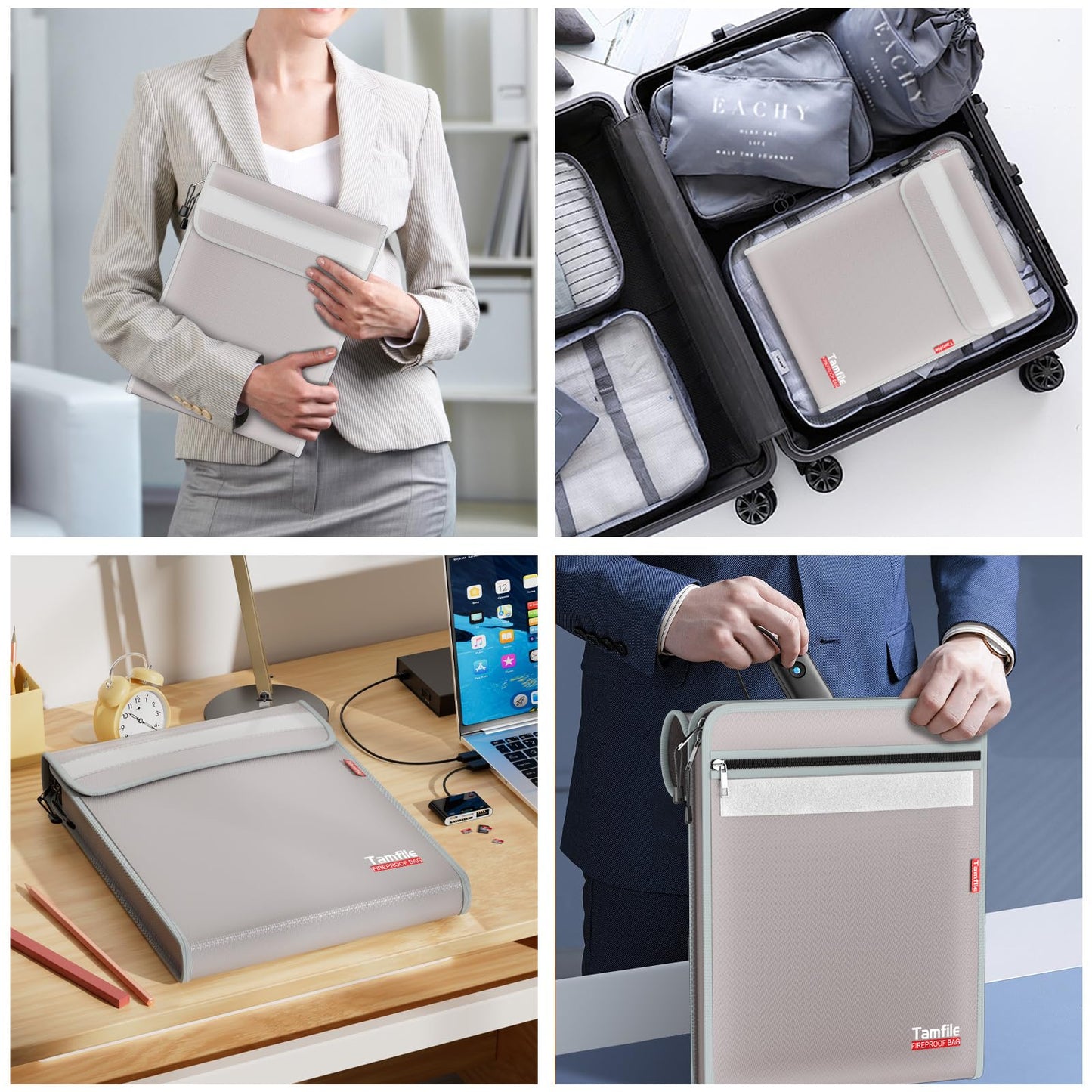 6400℉ Fireproof Document Bag with Zipper, 15”x 11” Waterproof Fireproof Money Bag with 2 Pockets, Safe Important Document Organizer for A4 A5 Legal Letter Size, Valuables, Legal Documents (Grey)