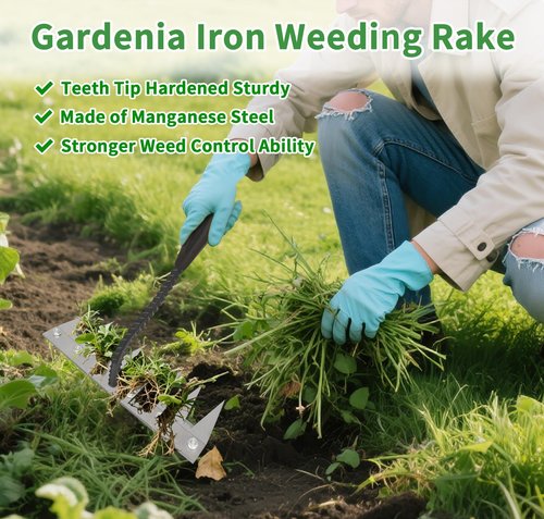 Gardenia Iron Weeding rake,Iron rake 2.0 for Gardening and Weeding, Heavy Duty 8 Teeth Hand Weed Puller Tools (Without Stick)