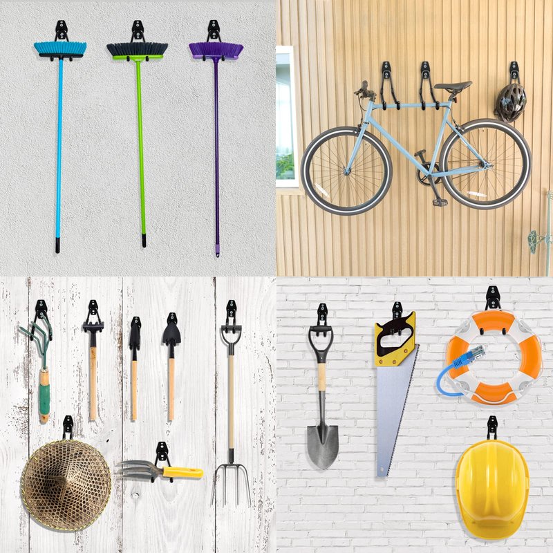 HUPBIPY Garage Hooks Heavy Duty Utility Steel with Anti-Slip Coating Wall Mount Storage Organizer for Hanging Power and Garden Tools, Ladders, Hose, Bikes, Ropes, Bulk Items, and More