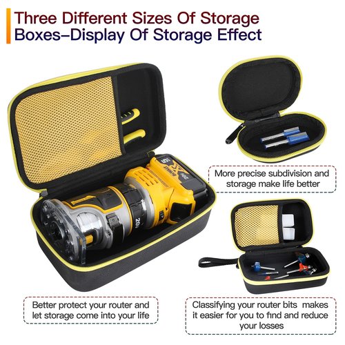 AIKANG 3 Pcs Hard Case for DEWALT 20V Max XR Cordless Router, Brushless(DCW600B), Portable Carrying Storage Bag for Router Bits