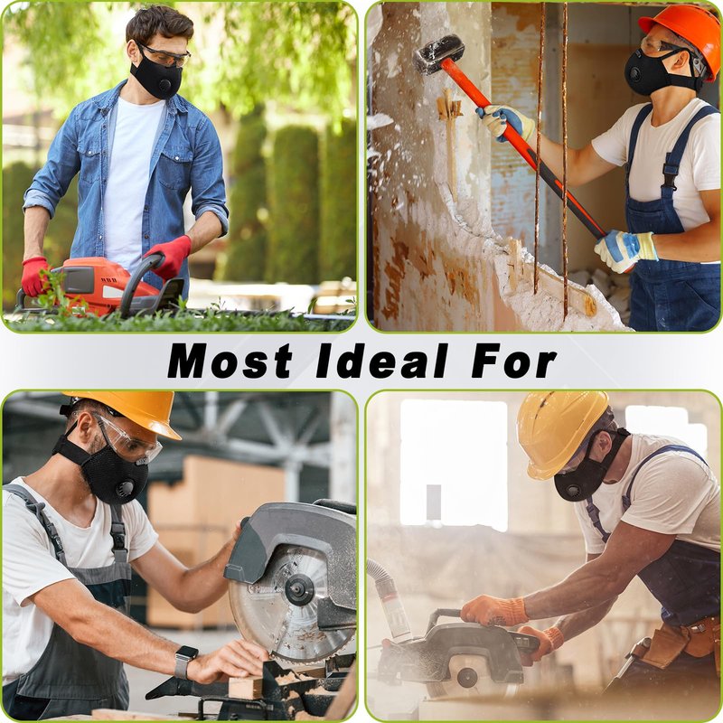 BASE CAMP M Plus Dust Mask, Breathable Reusable Face Mask with 6 Activated Carbon Filters for Woodworking Construction Mowing Grinding (Modern1)