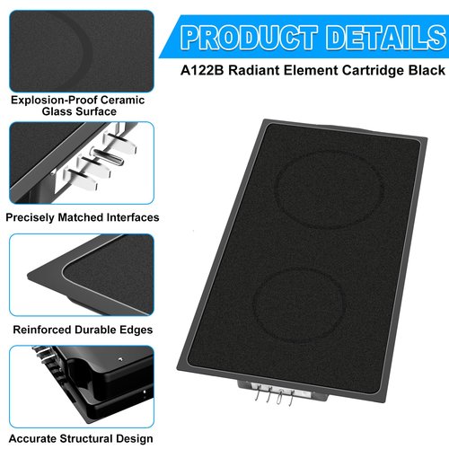 Upgraded A122B Radiant Cartridge Compatible with Jenn Air Cooktop Replacement Parts, Black Jenn-Air Radiant Cartridge JEA8120ADB Electric Slide-In Range for Whirlpool Kenmore Jennair Cooktop Parts