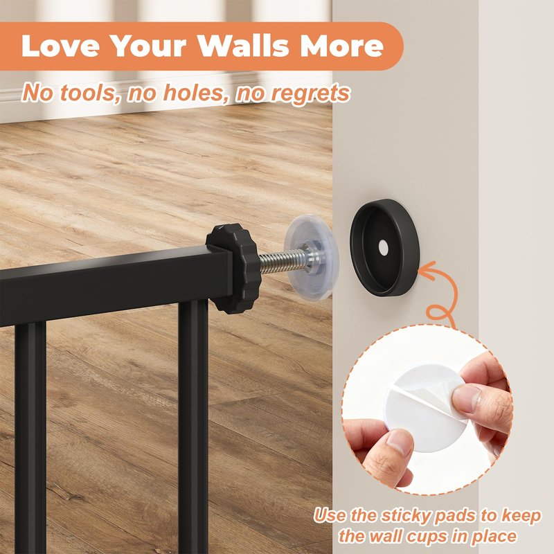 Cideny 34" Extra Tall Baby Gate for Stairs, Auto Close Stroller Friendly Dog Gate Indoor for Doorways, Pressure Mounted 29"-51" Wide Baby Gate, Easy Walk Through Gate for Children & Pets, Black