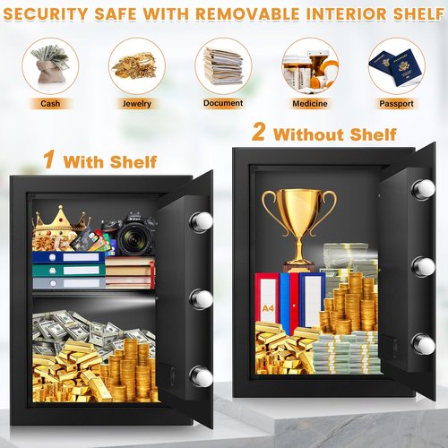 3.4 Cuft Fire Proof Safe for Home Documents, Safe Box Fireproof Waterproof, Digital Security Fire And Water Proof Safes Box With Combination Keypad, Mute Mode, Anti-Theft Alert Jewelry For Money Cash
