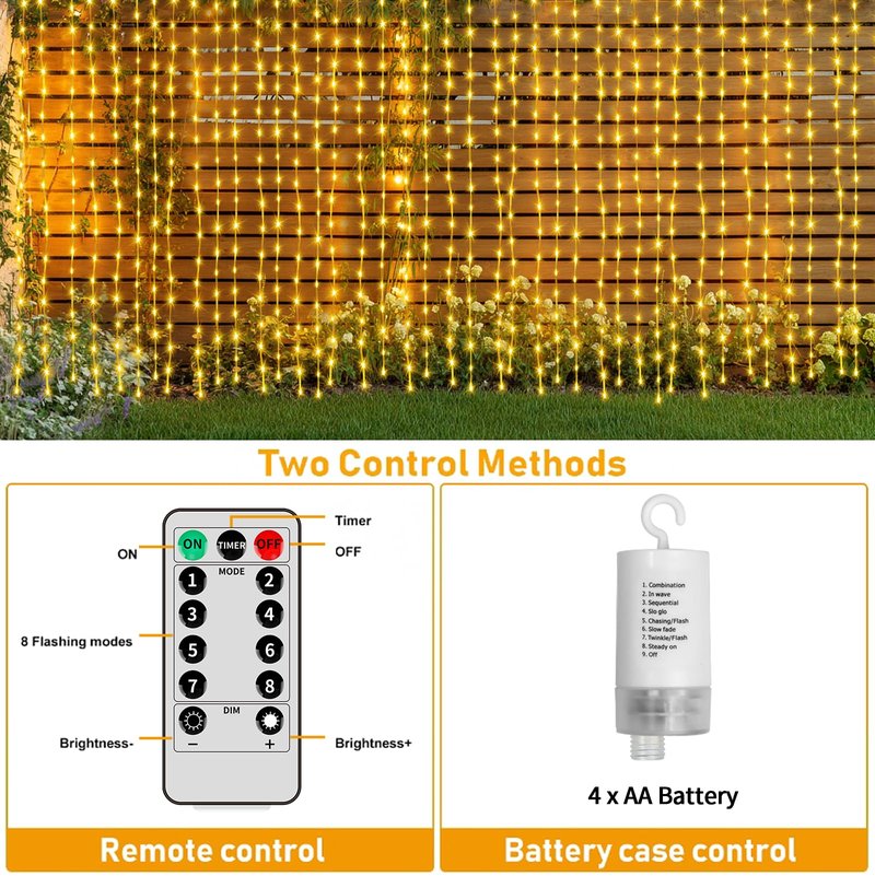 Curtain Lights Battery Operated 10 * 10Ft 300LED Waterfall Light with 8 Modes Remote Dimmable Timer Memory Waterproof Twinkle Fairy String Lights for Indoor Outdoor Backdrop Bedroom Pergola Christmas